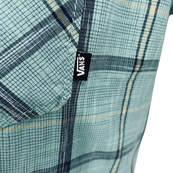 Vans Plaid Button Up Shirt Mens Medium Green Casual Skatewear Short Sleeve - Picture 9 of 9